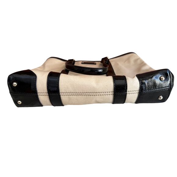 Kate Spade Clinton Hill Dama Tote Bag Cream Tweed Black Patent Leather - Picture 5 of 9